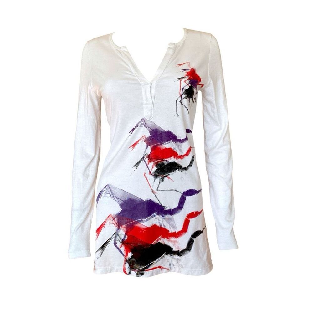 euro vintage graphic henley mini dress